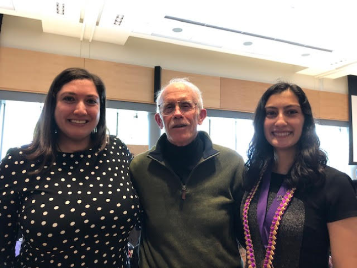 Erika  with her sister Zoraida and Professor Walter Andrews at the Husky 100 reception